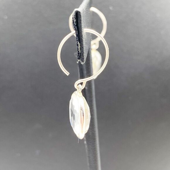 Sterling Silver Clear Faceted Glass Dangle Drop Pierced Earrings Bezel Set 1.25" - Picture 3 of 8